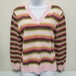 Route 66 Womens Striped Vneck Sweater Size Large